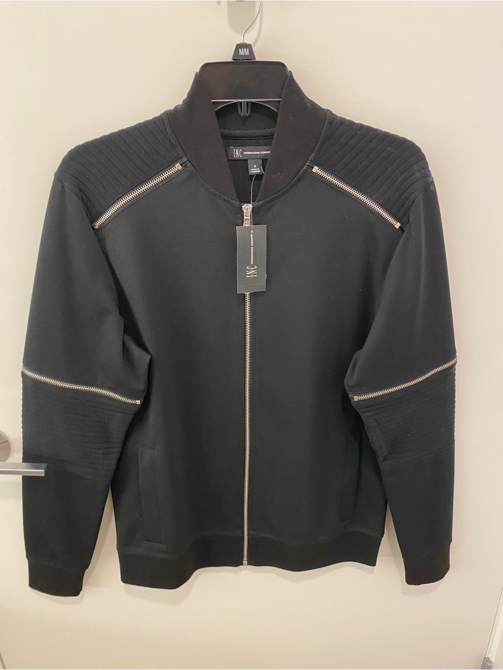 INC International Concepts Men’s Black Full-Zip Quilted Shoulder Sweater